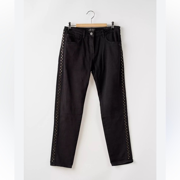 Scotch & Soda Denim - Maison Scotch Women 27 Petit Ami Slim Boyfriend Jean Reg Black Studded Straight